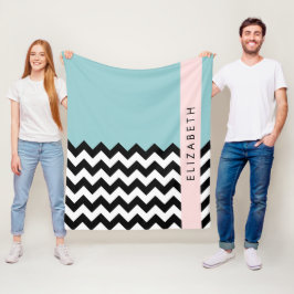Schwarz und Weiß Zigzag, Zickzack, Blau, Ihr Name Fleecedecke