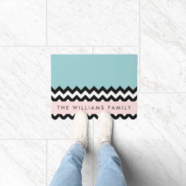 Schwarz und Weiß Zigzag, Zickzack, Blau, Ihr Name Fußmatte