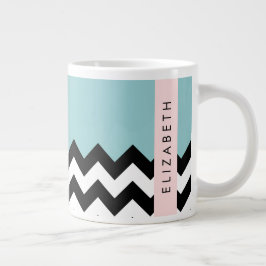 Schwarz und Weiß Zigzag, Zickzack, Blau, Ihr Name Jumbo-Tasse