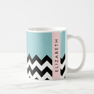 Schwarz und Weiß Zigzag, Zickzack, Blau, Ihr Name Kaffeetasse