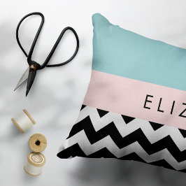 Schwarz und Weiß Zigzag, Zickzack, Blau, Ihr Name Kissenbezug