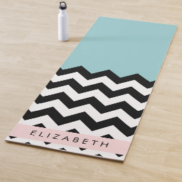 Schwarz und Weiß Zigzag, Zickzack, Blau, Ihr Name Yogamatte