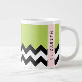 Schwarz und Weiß Zigzag, Zickzack, Grün, Ihr Name Jumbo-Tasse