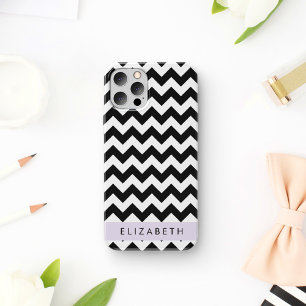Schwarz und Weiß Zigzag, Zickzack Muster, Ihr Name Case-Mate iPhone Hülle