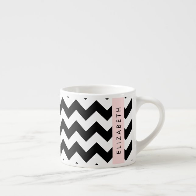 Schwarz und Weiß Zigzag, Zickzack Muster, Ihr Name Espressotasse (Rechts)