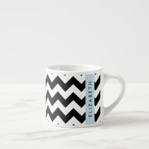 Schwarz und Weiß Zigzag, Zickzack Muster, Ihr Name Espressotasse