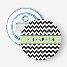 Schwarz und Weiß Zigzag, Zickzack Muster, Ihr Name Flaschenöffner