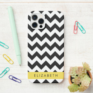 Schwarz und Weiß Zigzag, Zickzack Muster, Ihr Name iPhone 12 Pro Hülle