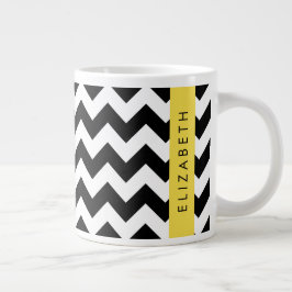 Schwarz und Weiß Zigzag, Zickzack Muster, Ihr Name Jumbo-Tasse