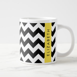 Schwarz und Weiß Zigzag, Zickzack Muster, Ihr Name Jumbo-Tasse