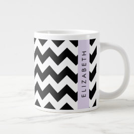 Schwarz und Weiß Zigzag, Zickzack Muster, Ihr Name Jumbo-Tasse