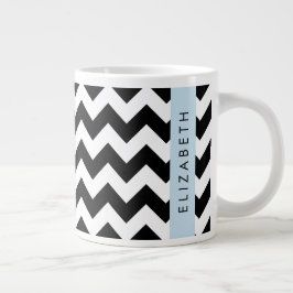 Schwarz und Weiß Zigzag, Zickzack Muster, Ihr Name Jumbo-Tasse