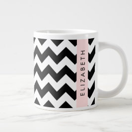 Schwarz und Weiß Zigzag, Zickzack Muster, Ihr Name Jumbo-Tasse