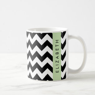 Schwarz und Weiß Zigzag, Zickzack Muster, Ihr Name Kaffeetasse