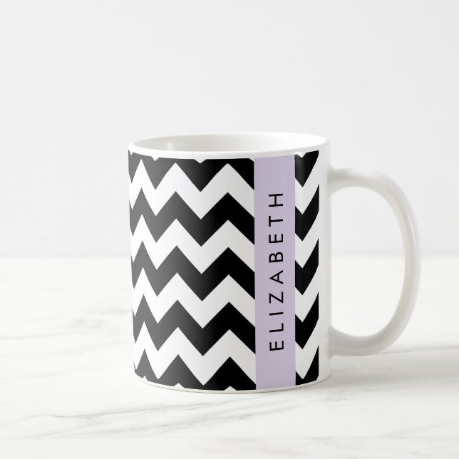 Schwarz und Weiß Zigzag, Zickzack Muster, Ihr Name Kaffeetasse (Rechts)