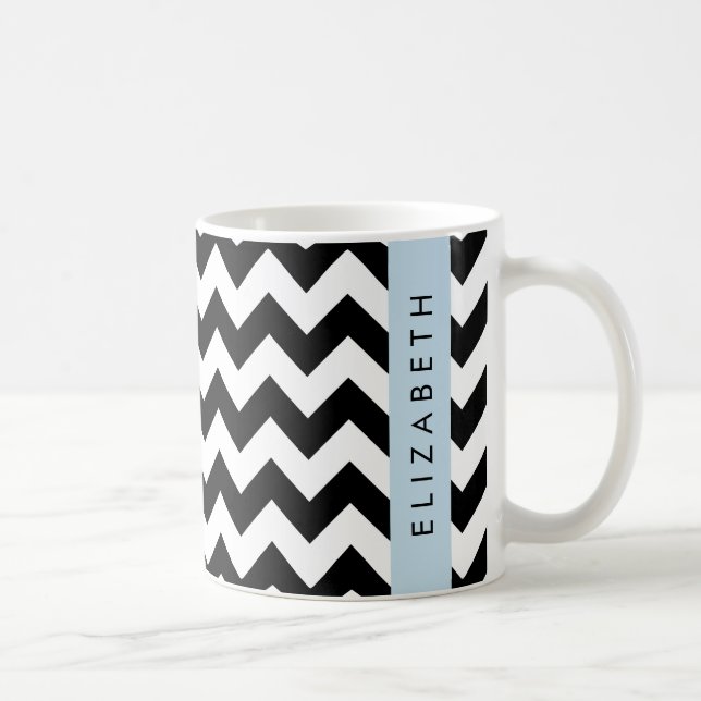 Schwarz und Weiß Zigzag, Zickzack Muster, Ihr Name Kaffeetasse (Rechts)