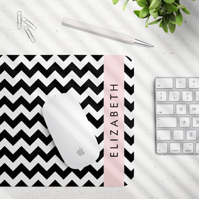 Schwarz und Weiß Zigzag, Zickzack Muster, Ihr Name Mousepad (Von Creator hochgeladen)