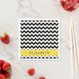 Schwarz und Weiß Zigzag, Zickzack Muster, Ihr Name Serviette