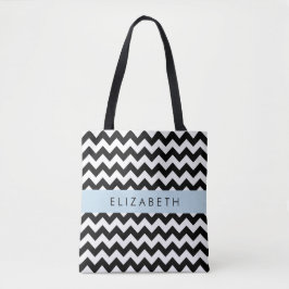 Schwarz und Weiß Zigzag, Zickzack Muster, Ihr Name Tasche