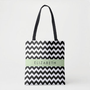 Schwarz und Weiß Zigzag, Zickzack Muster, Ihr Name Tasche