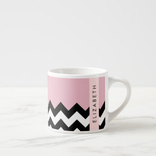 Schwarz und Weiß Zigzag, Zickzack, Rosa, Ihr Name Espressotasse
