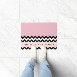 Schwarz und Weiß Zigzag, Zickzack, Rosa, Ihr Name Fußmatte