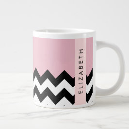 Schwarz und Weiß Zigzag, Zickzack, Rosa, Ihr Name Jumbo-Tasse