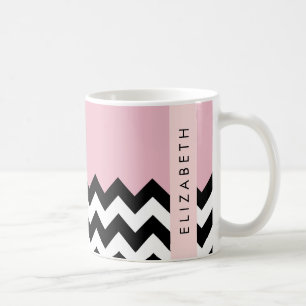 Schwarz und Weiß Zigzag, Zickzack, Rosa, Ihr Name Kaffeetasse