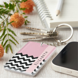 Schwarz und Weiß Zigzag, Zickzack, Rosa, Ihr Name Schlüsselanhänger