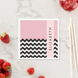 Schwarz und Weiß Zigzag, Zickzack, Rosa, Ihr Name Serviette