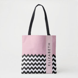 Schwarz und Weiß Zigzag, Zickzack, Rosa, Ihr Name Tasche