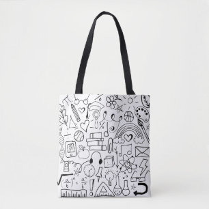 Schwarz und Weiß Zurück zur Schule Doodle Art Book Tasche