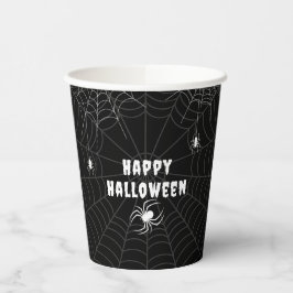 Schwarz und Weiße Spider Web Happy Halloween Pappbecher