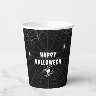 Schwarz und Weiße Spider Web Happy Halloween Pappbecher