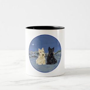 Schwarz- und Weizenfarbene Scottish Terriers Winte Zweifarbige Tasse