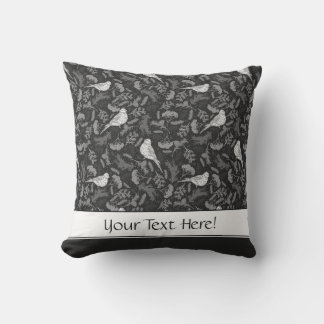 Schwarz und Winter Weiße Vögel Blumenmuster Kissen