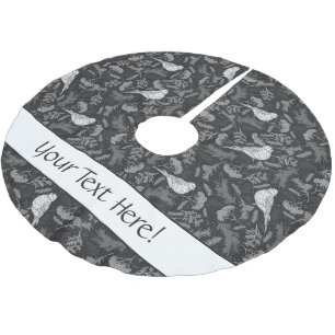 Schwarz und Winter Weiße Vögel Blumenmuster Polyester Weihnachtsbaumdecke