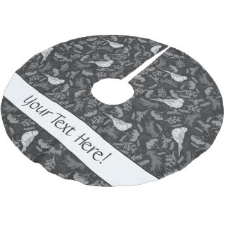 Schwarz und Winter Weiße Vögel Blumenmuster Polyester Weihnachtsbaumdecke