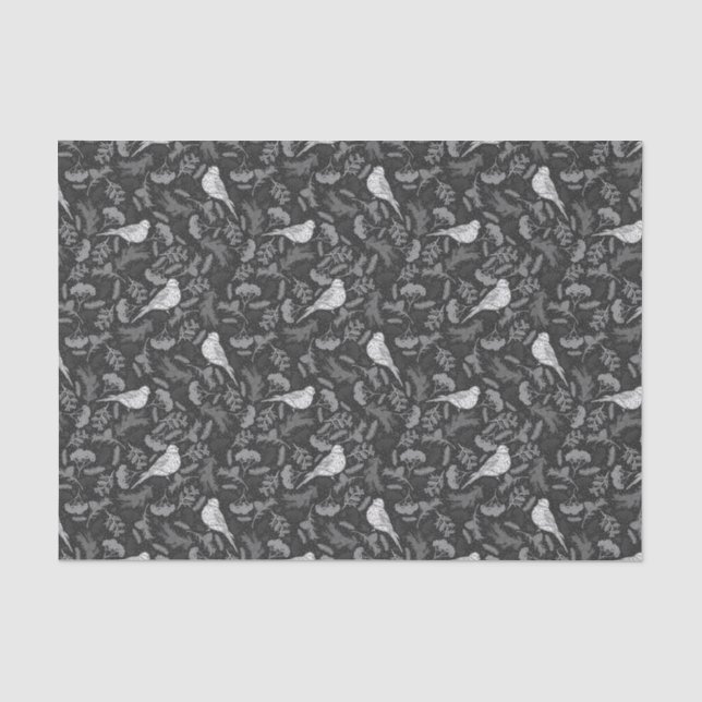 Schwarz und Winter Weiße Vögel Blumenmuster Seidenpapier (Vorderseite)