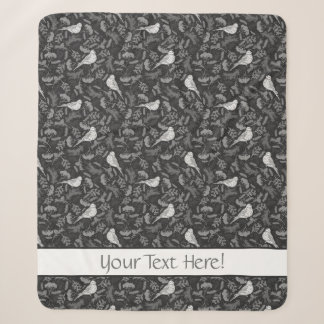 Schwarz und Winter Weiße Vögel Blumenmuster Sherpadecke