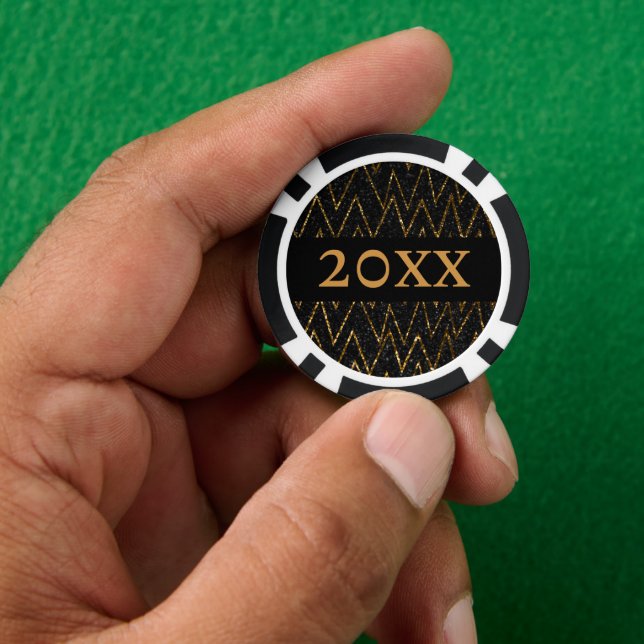 schwarz und Zickzack | Kundenspezifisches Gold New Pokerchips (Hand)