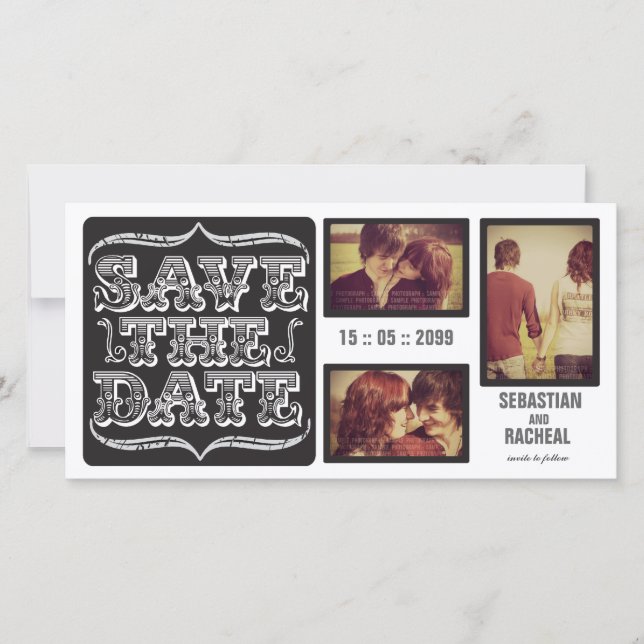 Schwarz-Vintag-Save the Date-Typografie-Fotokarte Save The Date (Vorderseite)
