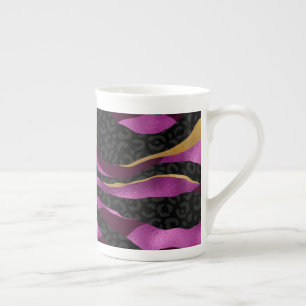 Schwarz violett Gepard Leopard Schwarz Muster Prozellantasse