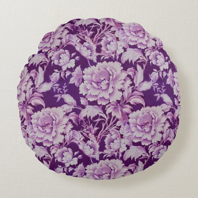 Schwarz/Violett Wiederholung der Rose Rundes Kissen (Vorderseite)
