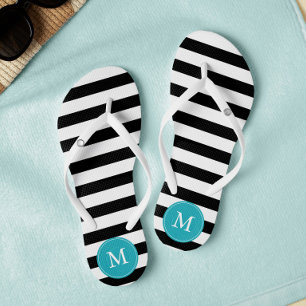Schwarz-Wasser-Streifen Mit Monogramm Flip Flops