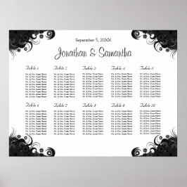 Schwarz-Weiß-10 Hochzeitstische Sitzkarten Poster
