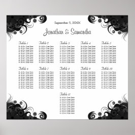 Schwarz-Weiß 11 Hochzeitstabellen Sitzkarten Poster