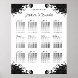 Schwarz-Weiß 12 Hochzeitstische Sitzkarten Poster