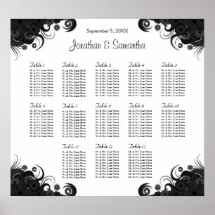 Schwarz-Weiß 13 Hochzeitstische Sitzkarten Poster