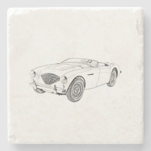 Schwarz-Weiß 1953 Austin-Healey 100 Zeichnend Steinuntersetzer